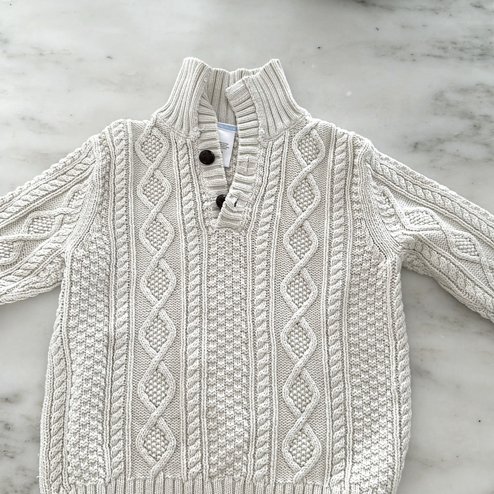Like New Janie & Jack cable Knit two button sweater cream